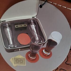 Pilsner Glass Set Faux Leather Box 6 Pc Coaster Bottle Opener Boston Red Sox MLB